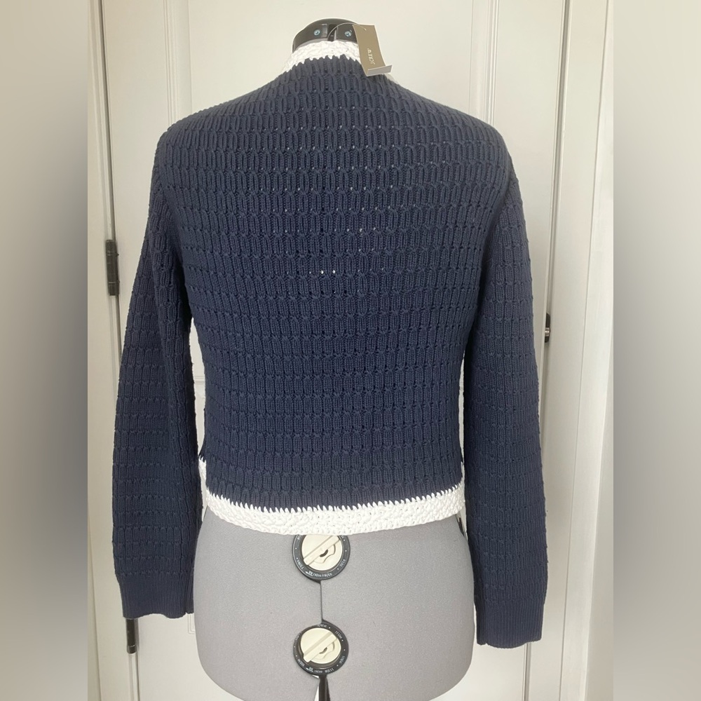 J. Crew NWT Navy and White Cropped Knit Cardigan - Picture 3 of 4